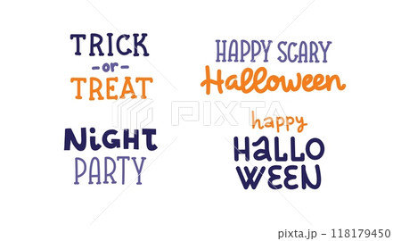 Halloween quotes set. Hand drawn vector cute lettering. Stickers or prints templates Halloween quotes set. Hand drawn vector cute lettering. Stickers or prints templates 118179450