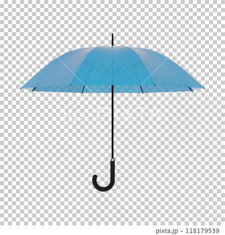 Open blue umbrella with black handle, isolated on white background 118179539