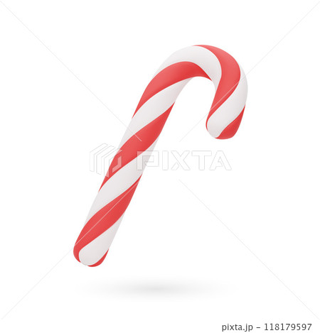 3d realistic Christmas candy cane. Traditional holiday sweet food. 3D Vector illustration isolated on white background. 3d realistic Christmas candy cane. Traditional holiday sweet food. 3D Vector illustration isolated on white background. 118179597