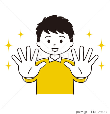 キラキラ　身体の前に手を突き出す性の男性のイラスト 118179655