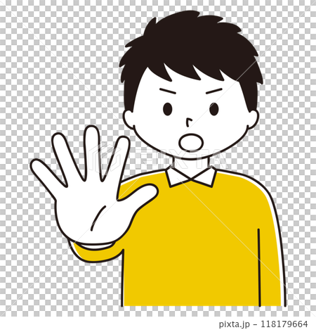 一名男子將右手伸出身體前方的插圖 118179664