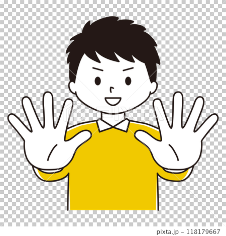 一個男人把手伸到身體前面的插圖 118179667