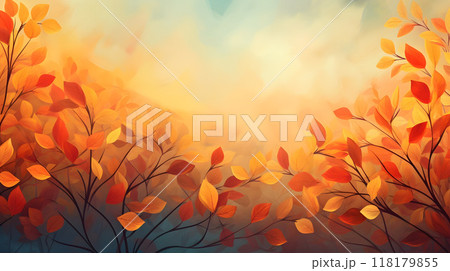 Autumn leaves in gradient sunlight on branches scenery 118179855