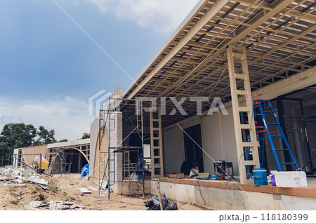 A new modern multi-storey residential building under construction A new modern multi-storey residential building under construction 118180399