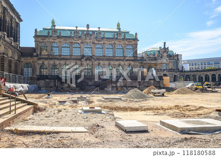 Reconstruction of Zwinger palace complex with gardens, one of the most important buildings of the Baroque in Dresden, Germany 118180588