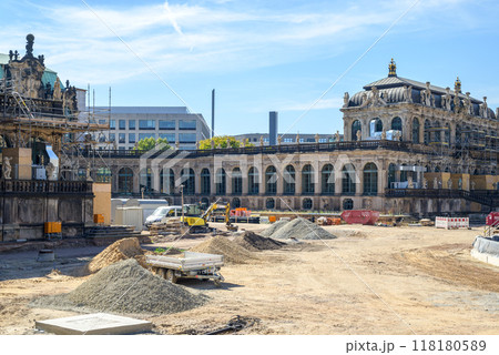 Reconstruction of Zwinger palace complex with gardens, one of the most important buildings of the Baroque in Dresden, Germany Reconstruction of Zwinger palace complex with gardens, one of the most important buildings of the Baroque in Dresden, Germany 118180589