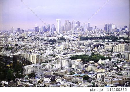 新宿の高層ビル群を三軒茶屋から望む 白い都市の風景 新宿の高層ビル群を三軒茶屋から望む 白い都市の風景 118180886