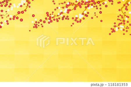 梅と金箔の新春和風背景素材、下部分にコピースペース 118181353