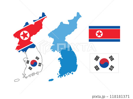 North korea and South korea country map and flag, vector illustration.  118181371