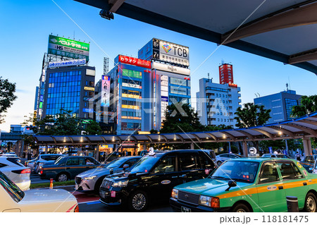 福島県 郡山市 郡山駅西口 ロータリー(夜景) 福島県 郡山市 郡山駅西口 ロータリー(夜景) 118181475