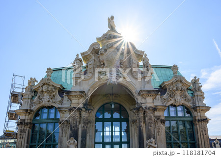 Zwinger palace complex with gardens, one of the most important buildings of the Baroque in Dresden, Germany Zwinger palace complex with gardens, one of the most important buildings of the Baroque in Dresden, Germany 118181704