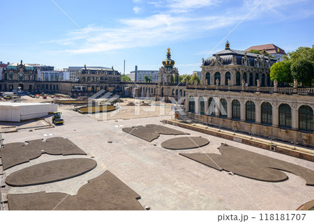 Reconstruction of Zwinger palace complex with gardens, one of the most important buildings of the Baroque in Dresden, Germany Reconstruction of Zwinger palace complex with gardens, one of the most important buildings of the Baroque in Dresden, Germany 118181707