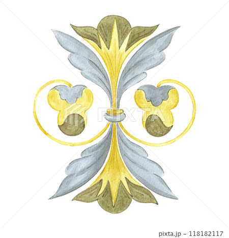 Hand drawn watercolor Russian traditional ornament isolated on white background. Illustration can be used for postcard, fabric, scrapbook and other printed products. Hand drawn watercolor Russian traditional ornament isolated on white background. Illustration can be used for postcard, fabric, scrapbook and other printed products. 118182117