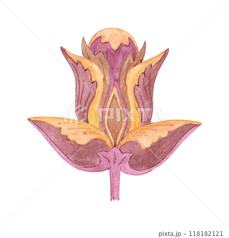 Hand drawn watercolor Russian traditional flower ornament isolated on white background. Illustration can be used for postcard, fabric, scrapbook and other printed products. Hand drawn watercolor Russian traditional flower ornament isolated on white background. Illustration can be used for postcard, fabric, scrapbook and other printed products. 118182121