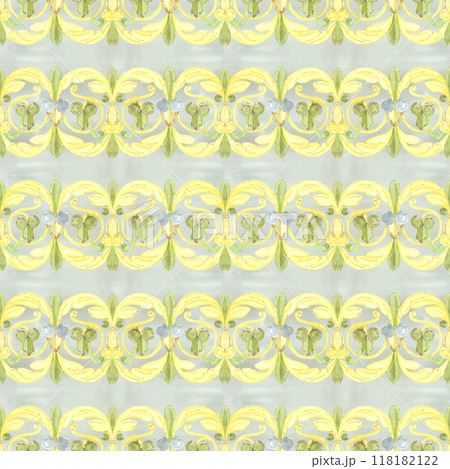 Hand drawn watercolor Russian traditional ornament seamless pattern isolated on grey background. Illustration can be used for textile, fabric, scrapbook and other printed products. Hand drawn watercolor Russian traditional ornament seamless pattern isolated on grey background. Illustration can be used for textile, fabric, scrapbook and other printed products. 118182122