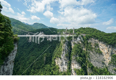 Zhangjiajie Grand Canyon Glass Bridge, Longest and Highest Glass-bottomed Bridge in the World. Zhangjiajie Grand Canyon Glass Bridge, Longest and Highest Glass-bottomed Bridge in the World. 118182906
