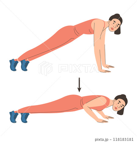 Woman doing push up exercise vector isolated 118183181