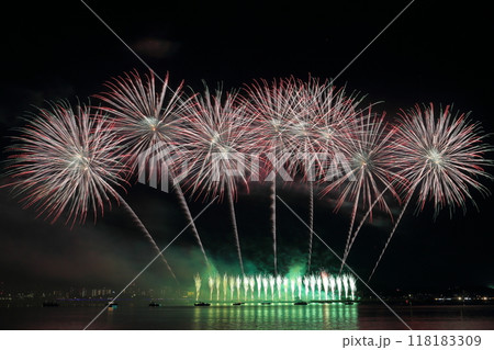 夜空に輝く花火(桑名 水郷花火大会 三重県 桑名市) 夜空に輝く花火(桑名 水郷花火大会 三重県 桑名市) 118183309