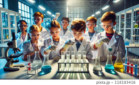 科学授業中に実験をしているシーン 科学授業中に実験をしているシーン 118183416
