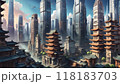 Modern skyscrapers blend with traditional Asian pagodas 118183703