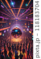 Stylish nightclub with disco balls and vibrant neon lights 118183704