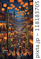 Festive street with lanterns and cacti at night 118183705