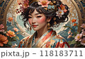 Elegant woman in traditional attire with floral background. 118183711