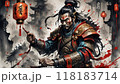 Samurai warrior in traditional armor, intense battle scene. 118183714
