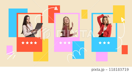 Contemporary art collage. Diverse candidates highlighted, ready to bring fresh talent to any professional team, all displayed in creative layout. Contemporary art collage. Diverse candidates highlighted, ready to bring fresh talent to any professional team, all displayed in creative layout. 118183719