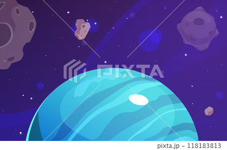 Fantasy space background with blue planet and asteroids. Fantasy space background with blue planet and asteroids. 118183813