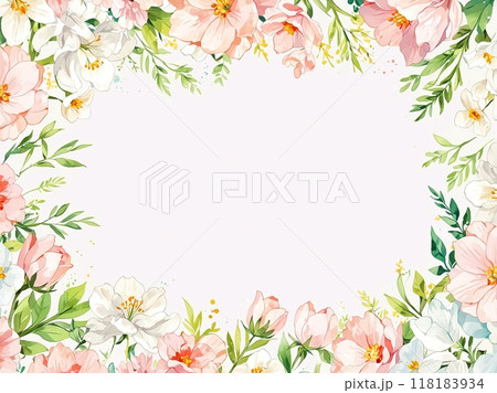 水彩で描いたような優雅な花のフレーム 118183934