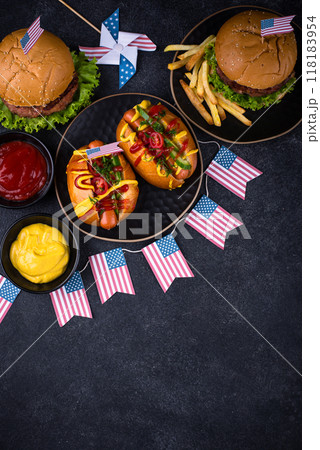 Traditional American food for celebrating July 4 Independence Day Traditional American food for celebrating July 4 Independence Day 118183954