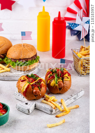 Traditional American food for celebrating July 4 Independence Day Traditional American food for celebrating July 4 Independence Day 118183957