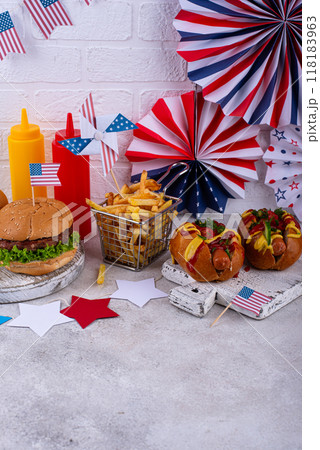 Traditional American food for celebrating July 4 Independence Day 118183963