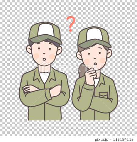 悩んでいる宅配便スタッフ上半身イラスト 118184118