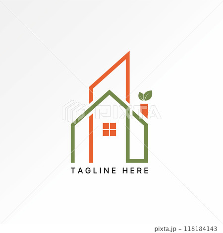 Logo design graphic concept abstract creative premium vector stock simple line building reusable leaves. Related green house environmentally friendly 118184143
