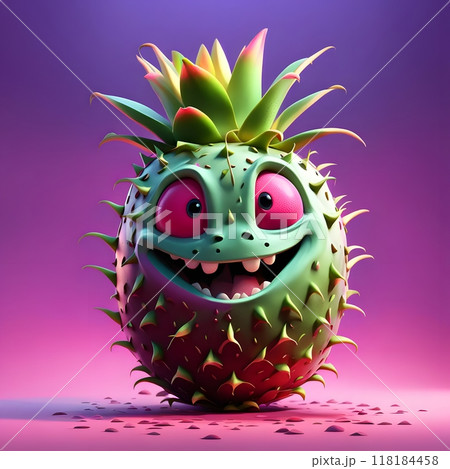 Animated spiky fruit character with expressive face 118184458