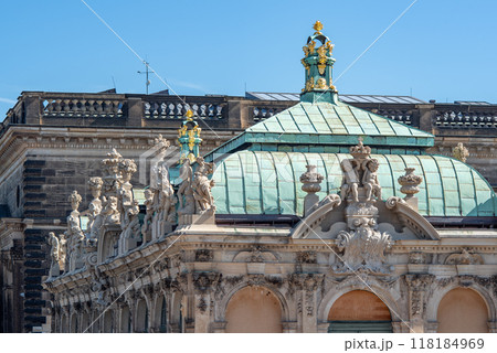 Zwinger palace complex with gardens, one of the most important buildings of the Baroque period in Dresden, Germany 118184969