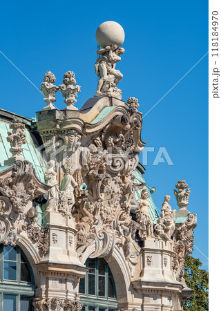 Zwinger palace complex with gardens, one of the most important buildings of the Baroque period in Dresden, Germany Zwinger palace complex with gardens, one of the most important buildings of the Baroque period in Dresden, Germany 118184970