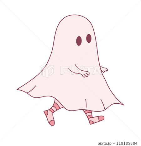 Running little ghost in socks. Hand drawn cute ghost isolated on white background. Halloween vector illustration 118185384