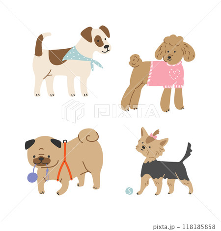 Set of cute dogs. Vector illustration in cartoon style. Isolated on white background.	 118185858