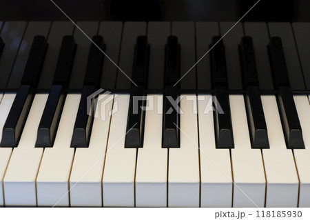 acoustic grand piano keyboard detail close up 118185930