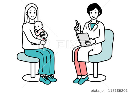 医者 親子に診察の説明をするイラスト 医者 親子に診察の説明をするイラスト 118186201