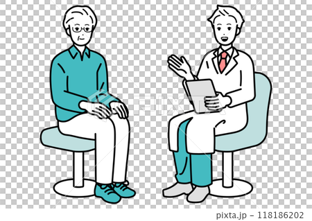 醫生向老人解釋體檢的插圖 118186202