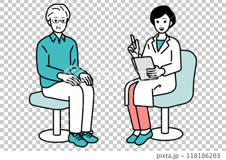 醫生向老人解釋體檢的插圖 118186203