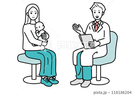 医者　親子に診察の説明をするイラスト 118186204