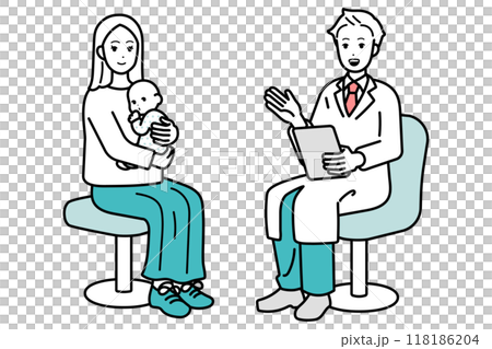Doctor explaining medical examination to parent and child illustration 118186204