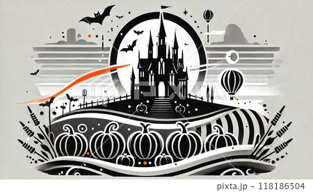 ハロウィンの夜、幽霊の集まる不気味な風景 118186504