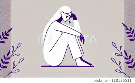 悲しみに沈む女性、涙を浮かべた表情の肖像 悲しみに沈む女性、涙を浮かべた表情の肖像 118186531