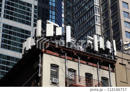 Communication antenna in new york manhattan skyscrapers building 118186757